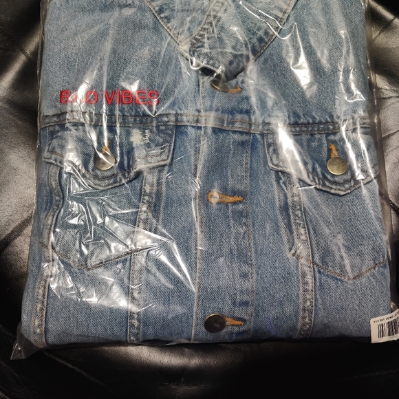 Bad vibes forever denim jacket Clearance